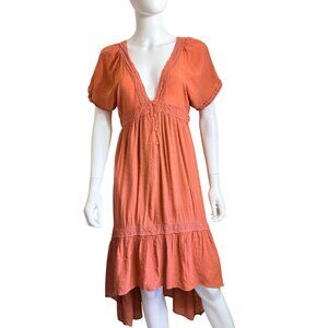 BaeVely Orange Lace Detail Hi-Low Midi Dress M Rayon Blend China